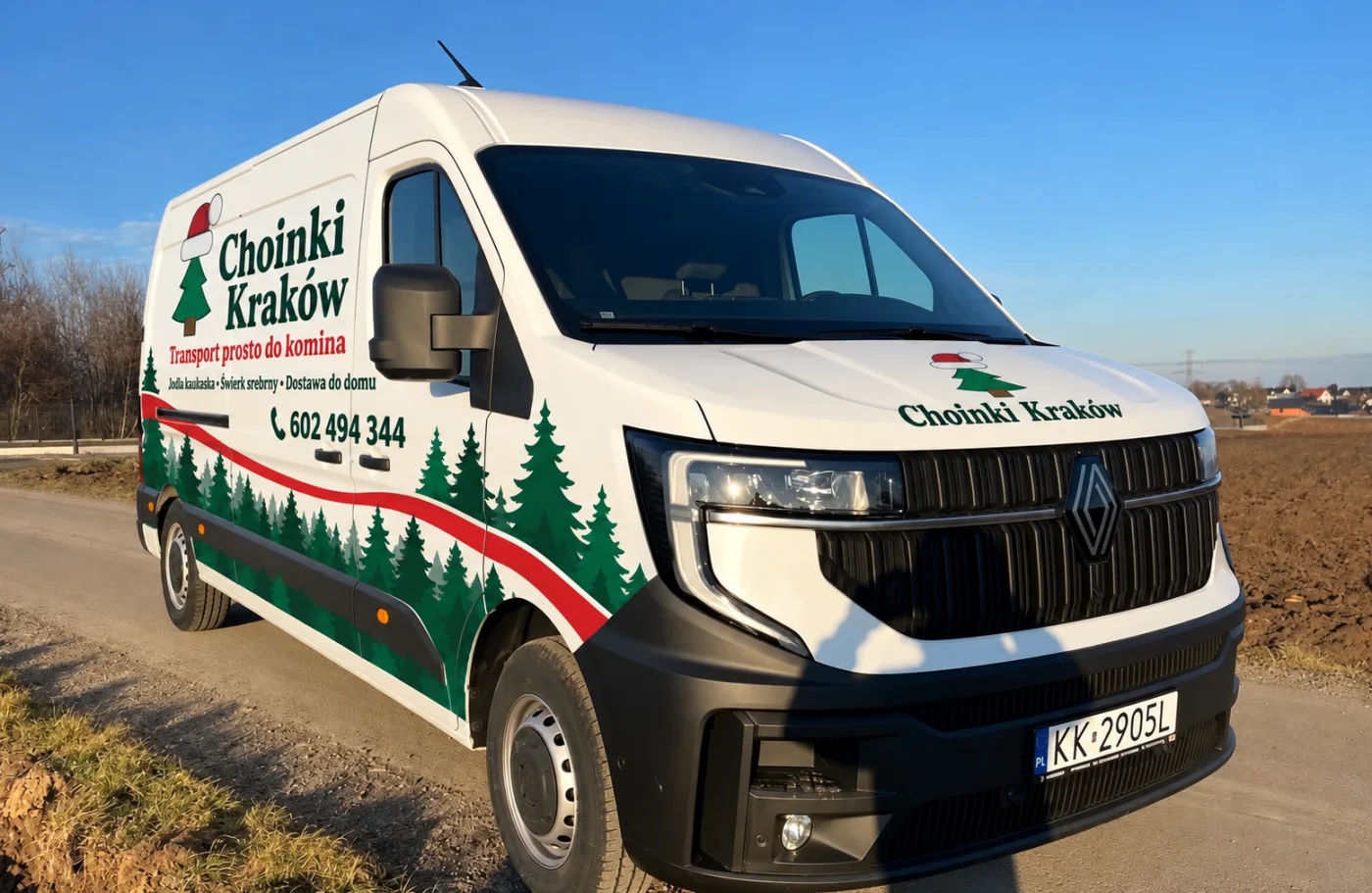 Oklejony bus Choinki Kraków – dostawa choinek do domu w Krakowie